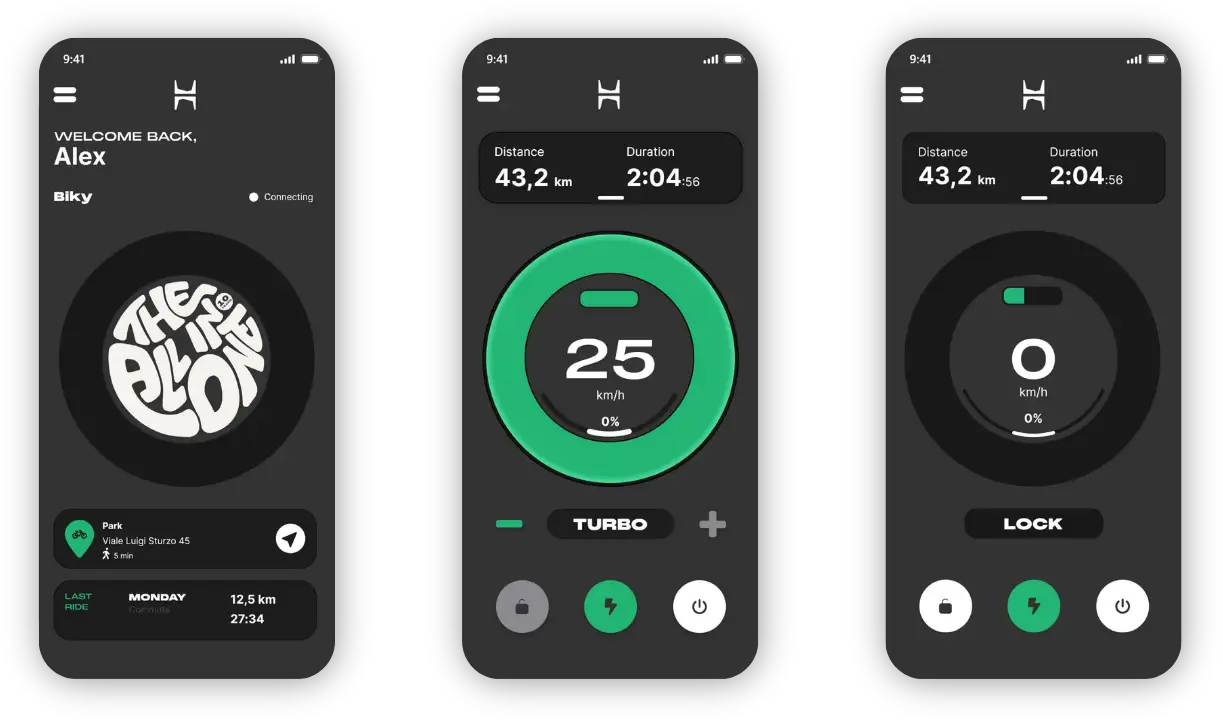 Zehus App auf einem Smartphone: Tempo, Akkustand und die Unterstützungsstufe auf einen Blick